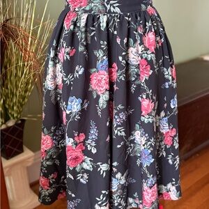 Vixen by Micheline Pitt Floral Skater Skirt - Black and Pink